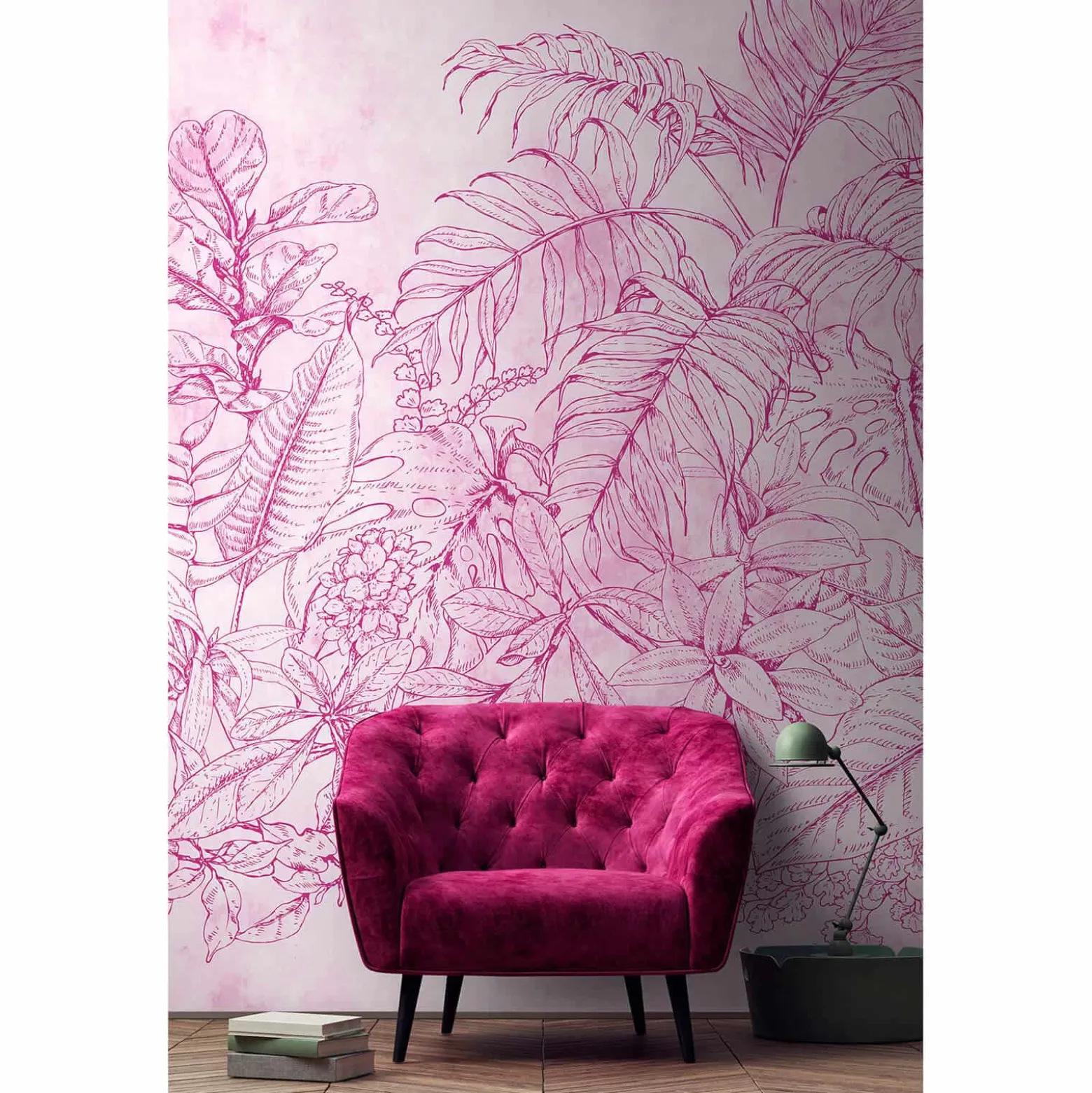 Fototapete Vlies Farn Blätter Floral rosa Premium