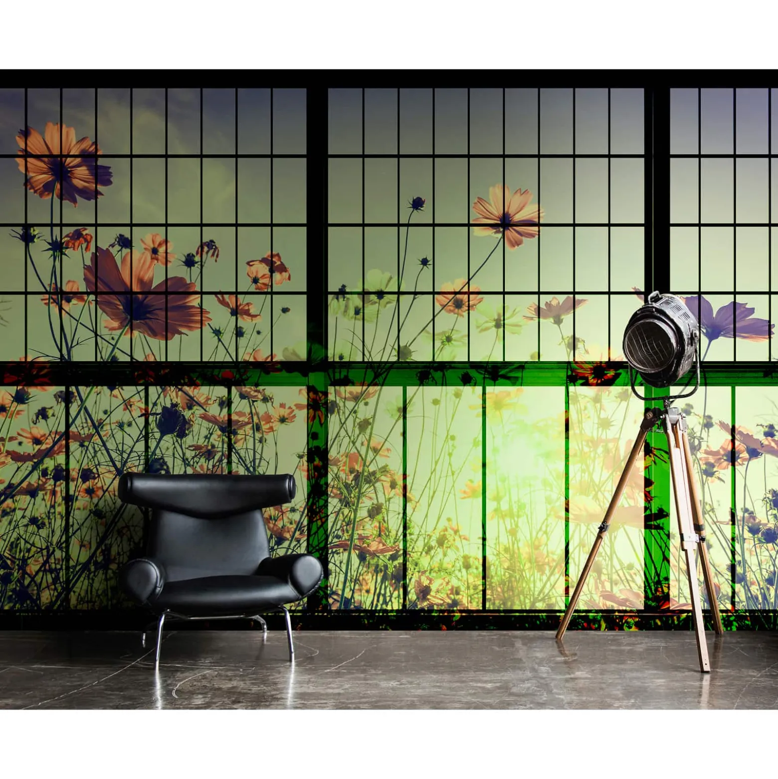 Fototapete Vlies Fenster Blumen grün schwarz Premium