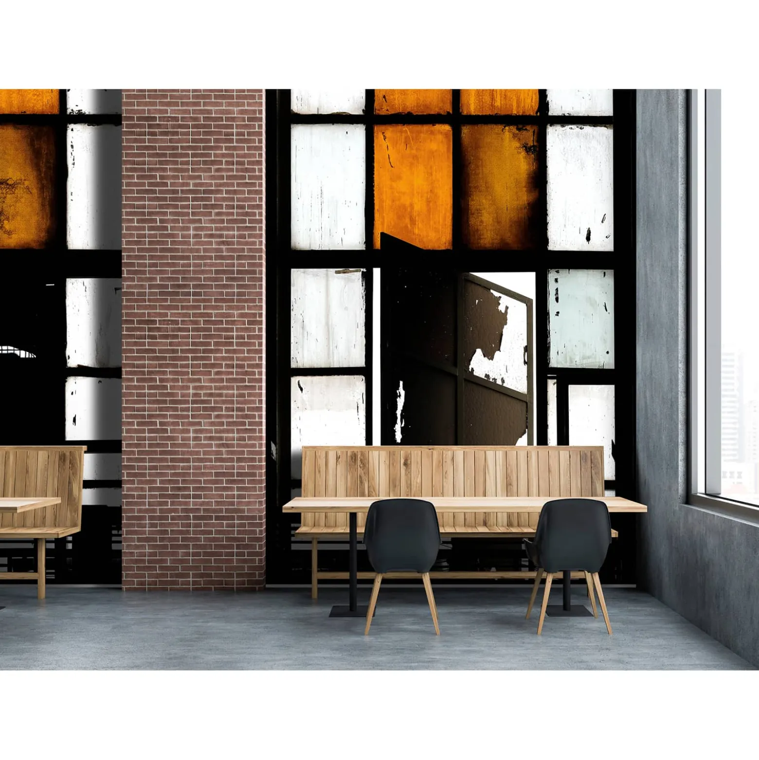 Fototapete Vlies Fenster Gastro orange schwarz Premium