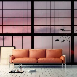 Fototapete Vlies Fenster Himmel Wolken rosa Premium