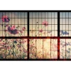 Fototapete Vlies Fenster Wiesenblumen rot grün Premium