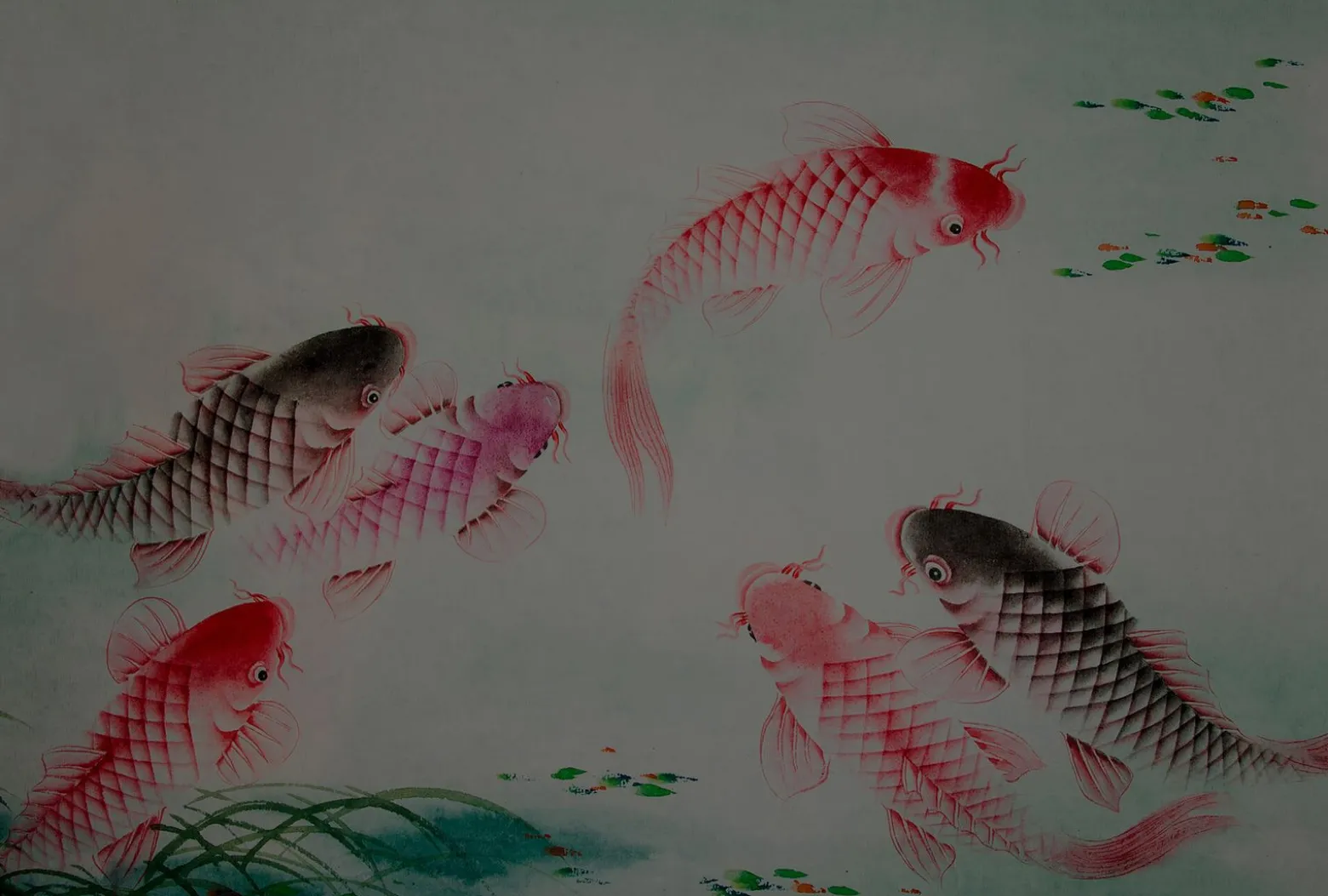 Fototapete Vlies Fische Kois Teich rot grün Premium