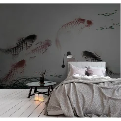 Fototapete Vlies Fische Kois Teich grau grün Premium