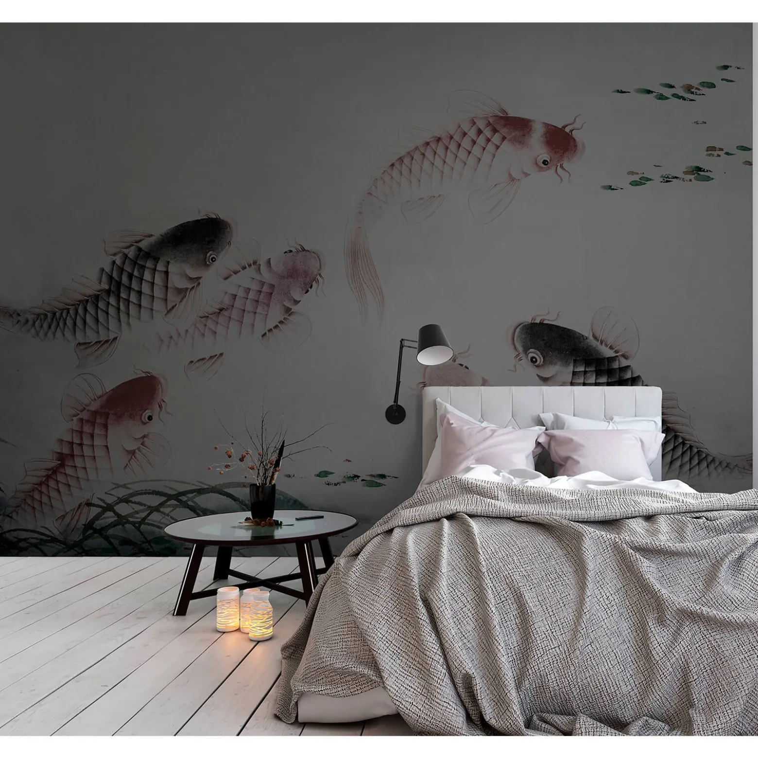 Fototapete Vlies Fische Kois Teich grau grün Premium