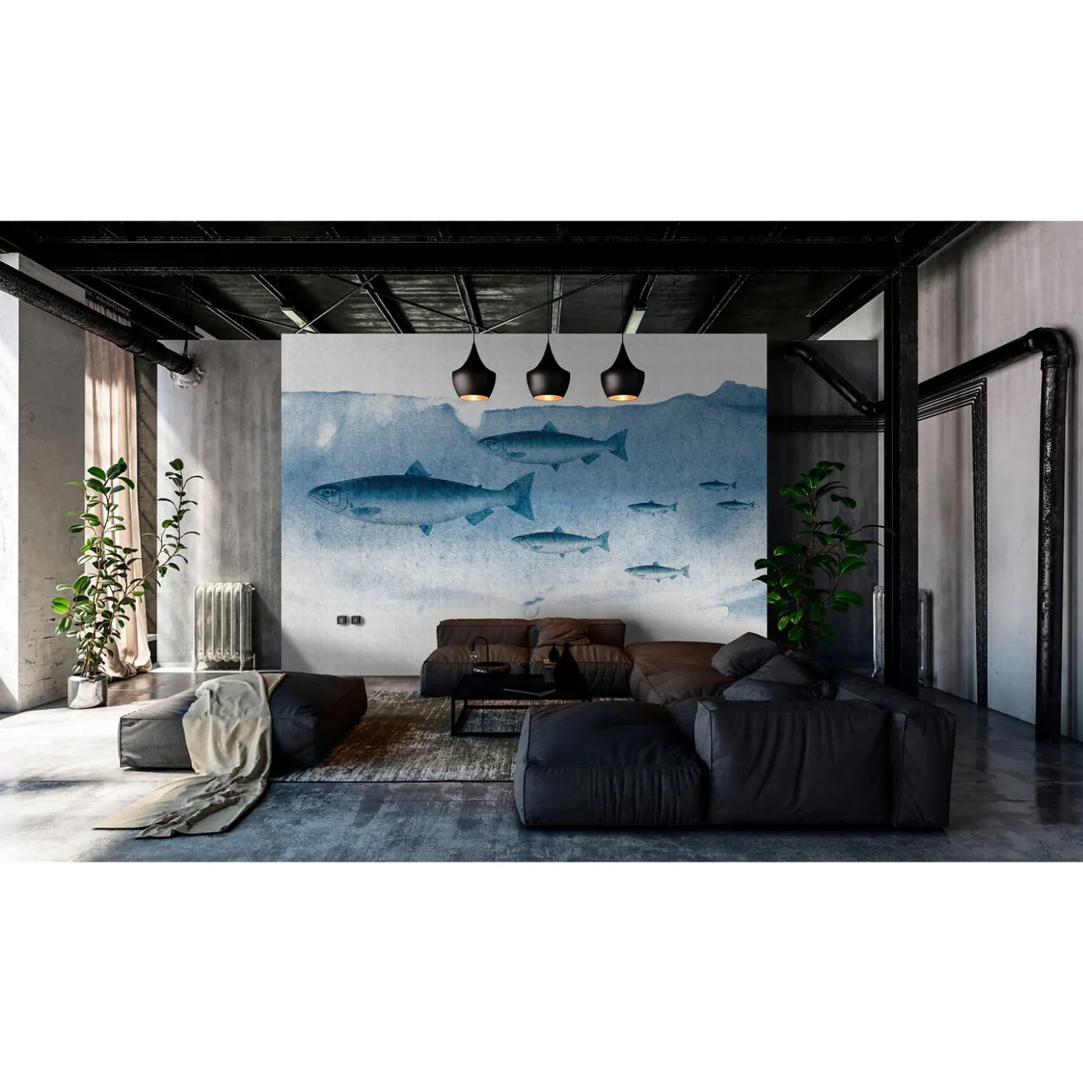 Fototapete Vlies Fische Meer Wasser blau grau Premium
