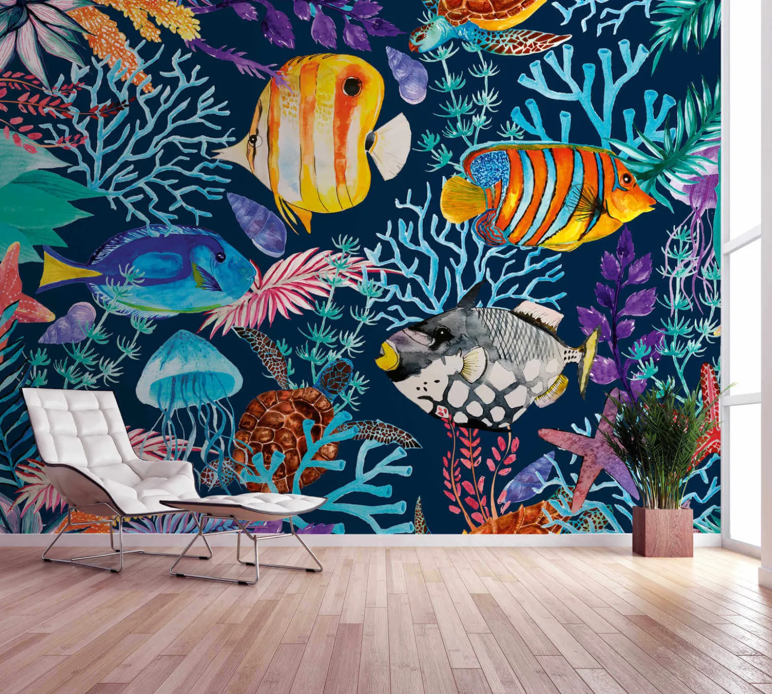 Fototapete Vlies Fische Unterwasser bunt blau
