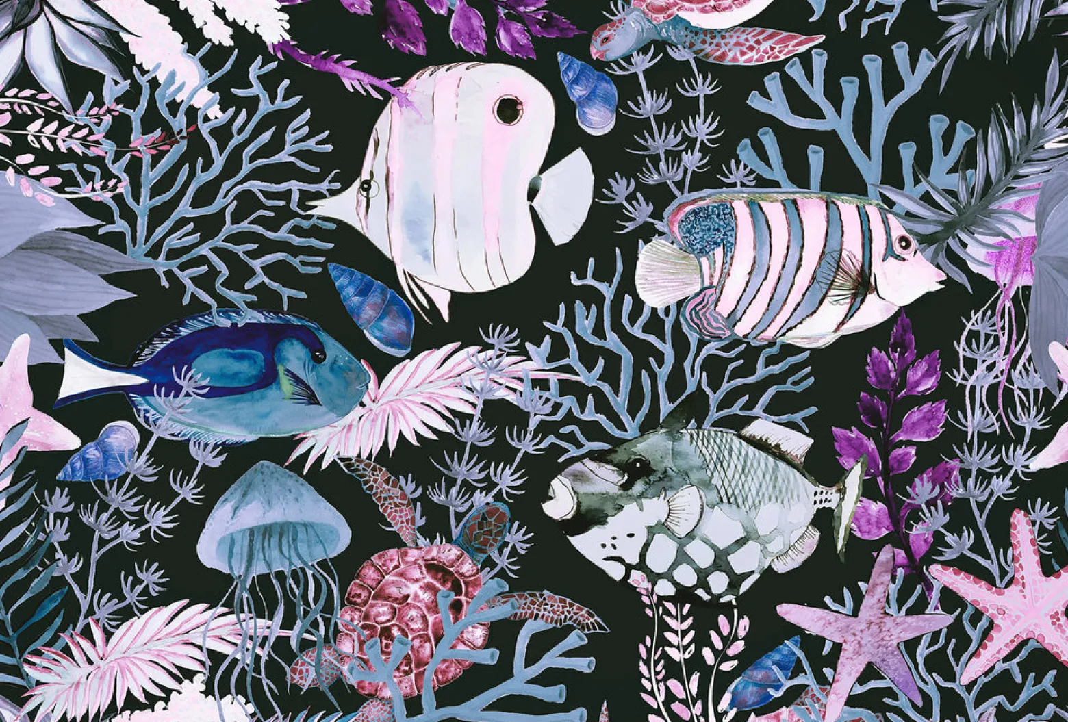 Fototapete Vlies Fische Unterwasser lila rosa