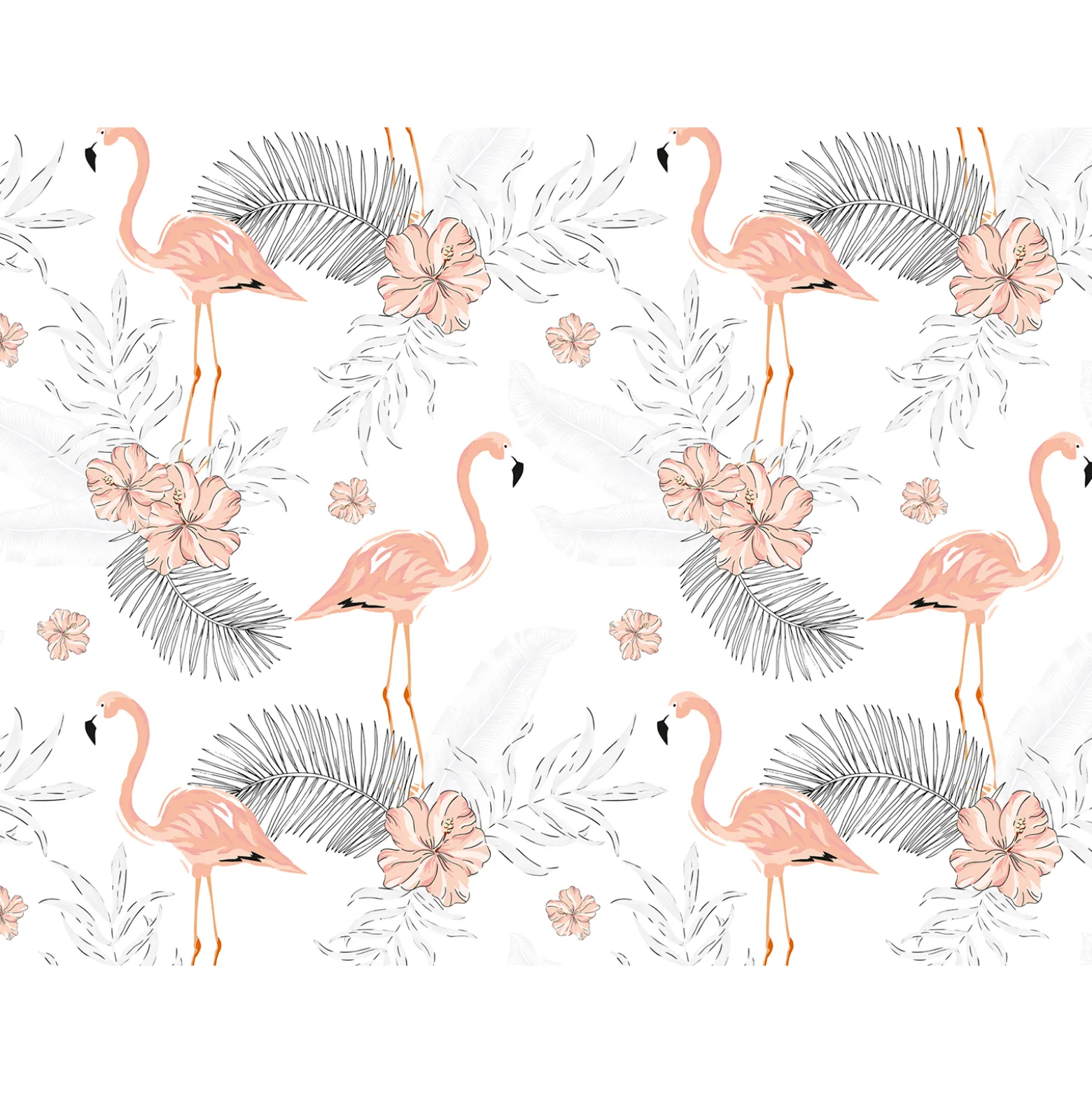 Fototapete Vlies Flamingos Blätter apricot weiß