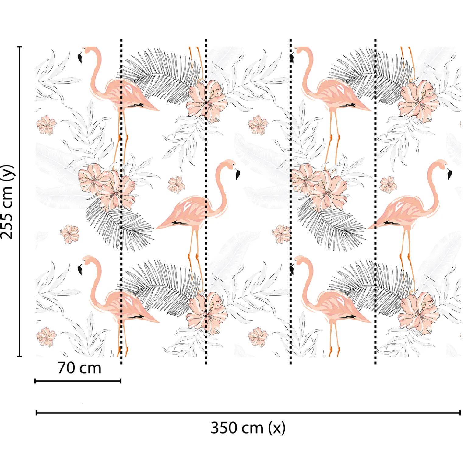 Fototapete Vlies Flamingos Blätter apricot weiß