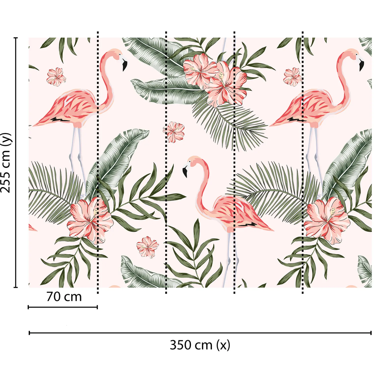 Fototapete Vlies Flamingos Blätter rosa grün creme