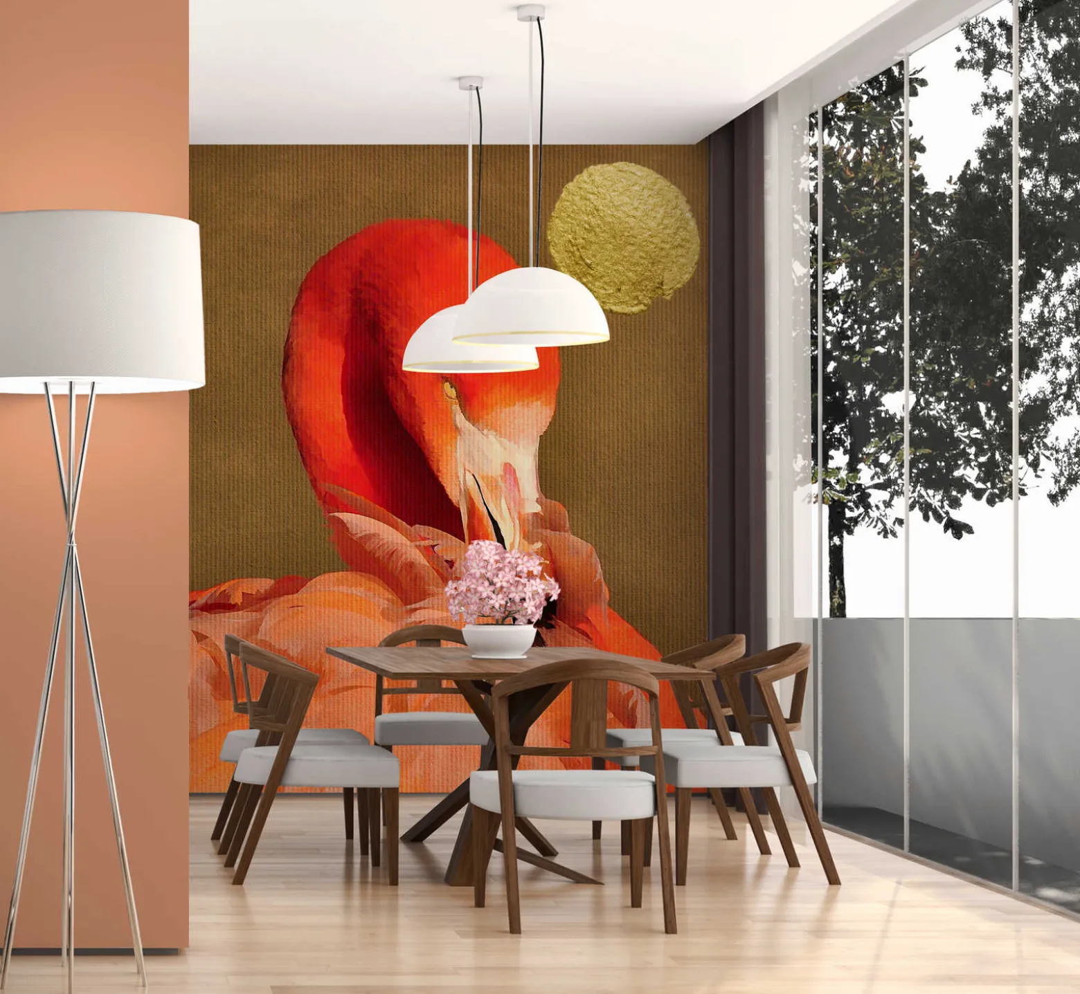 Fototapete Vlies Flamingo Sonne orange gold