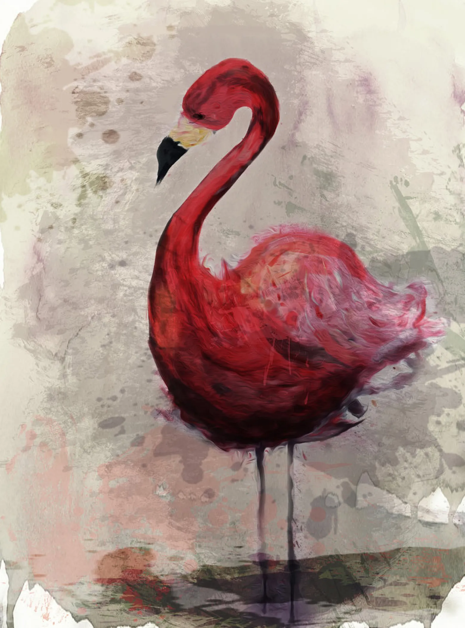 Fototapete Vlies Flamingo Wasserfarben rot grün