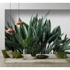Fototapete Vlies Floral Blätter grün grau Premium