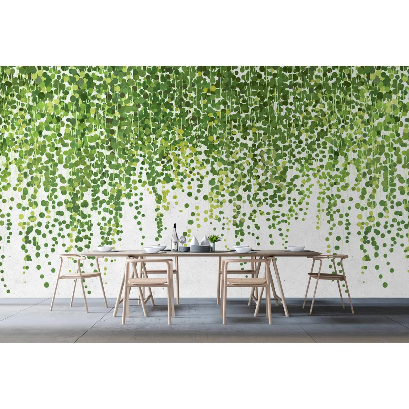Fototapete Vlies Floral Punkte grün grau Premium