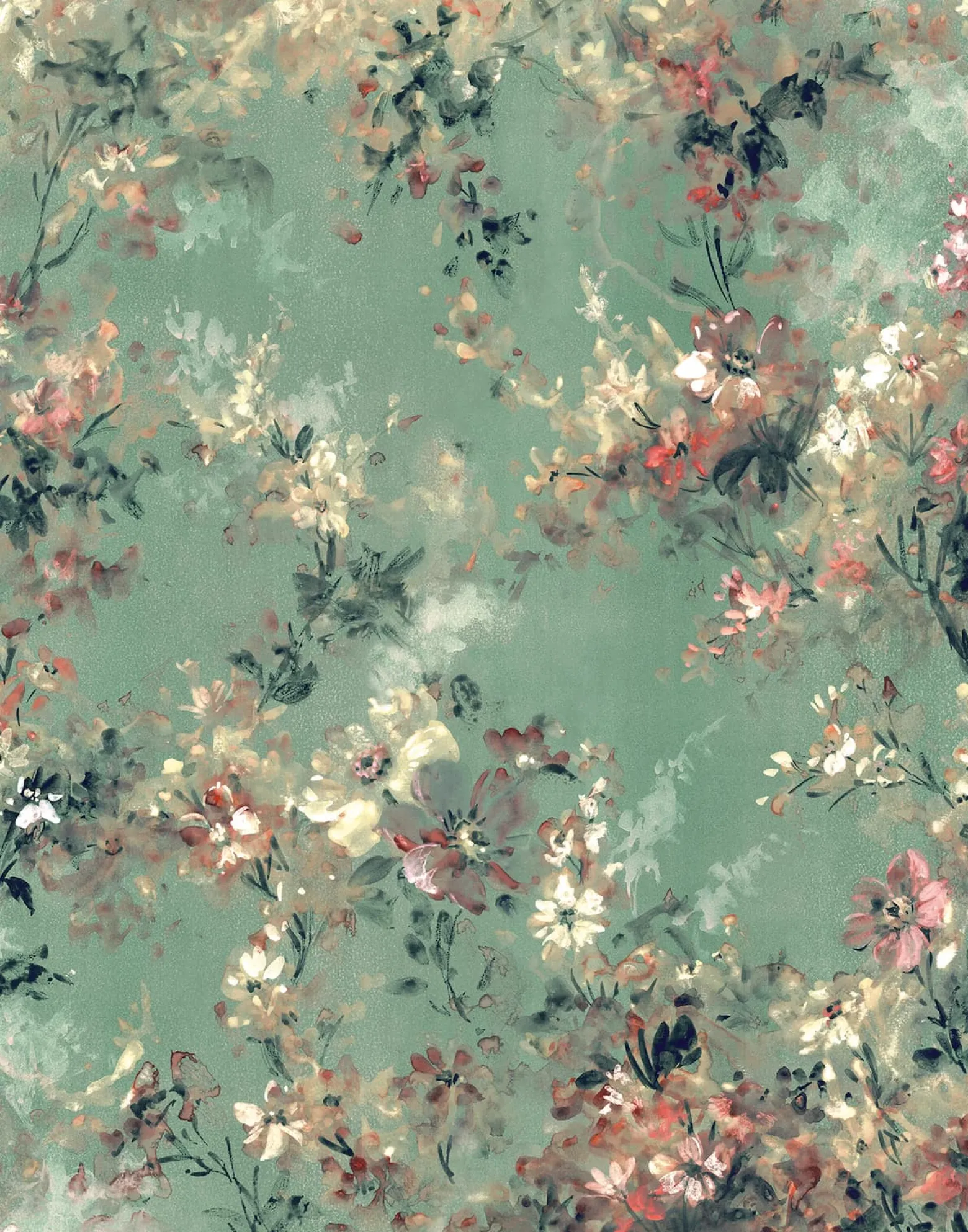 Fototapete Vlies Floral Shabby Grün Beige 35096