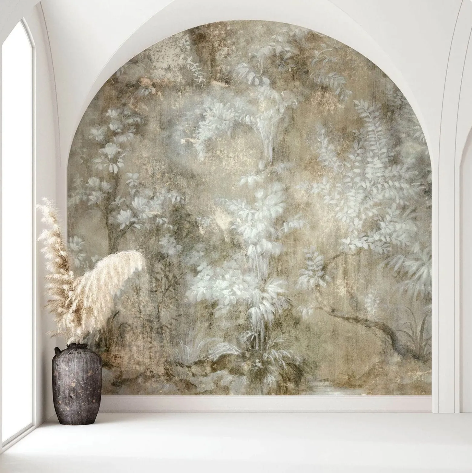 Fototapete Vlies Floral Tropisch Beige Grau 35095