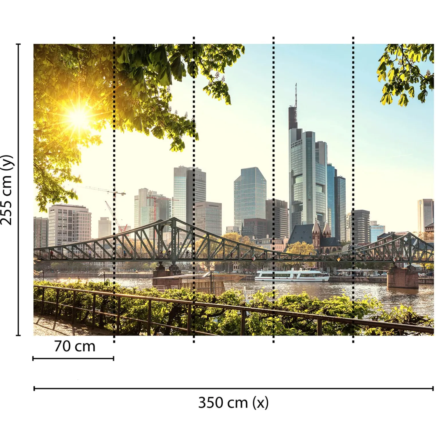 Fototapete Vlies Frankfurt Hochhäuser Brücke blau grün