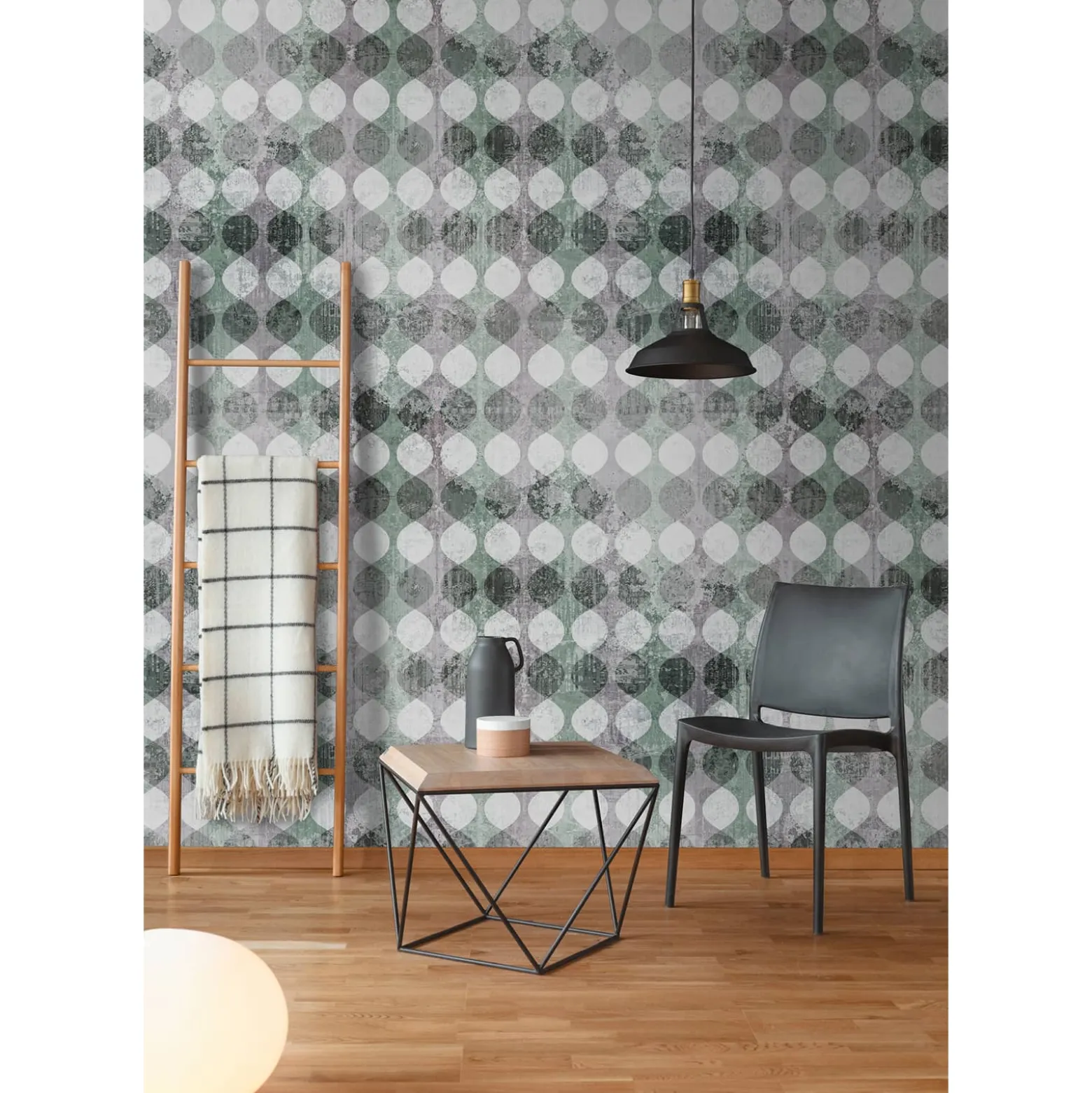 Fototapete Vlies Girlande Retro grün grau weiß Premium
