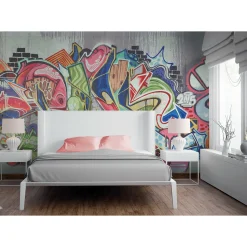 Fototapete Vlies Graffiti Mauer Wand bunt grau