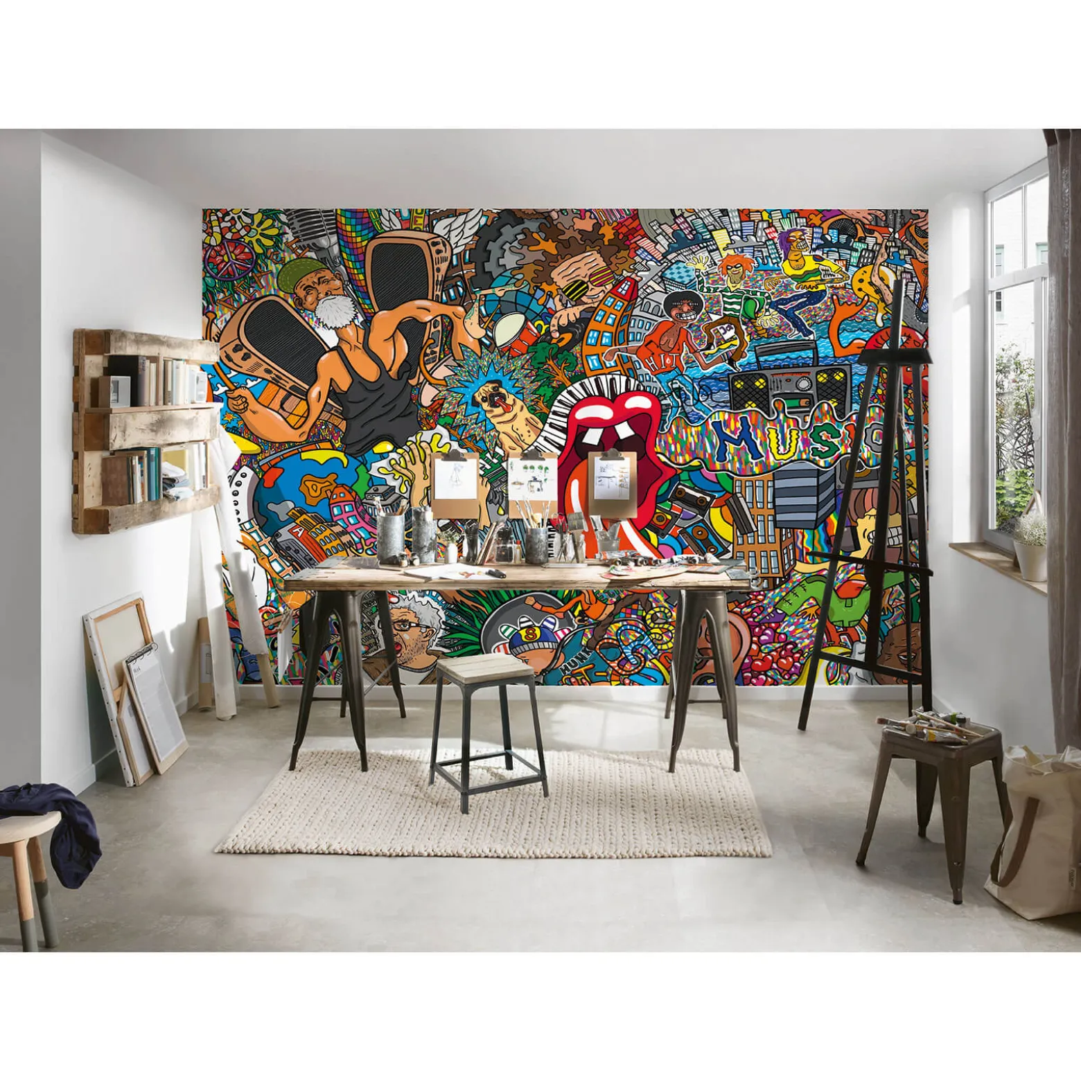 Fototapete Vlies Graffiti Retro Hippie bunt