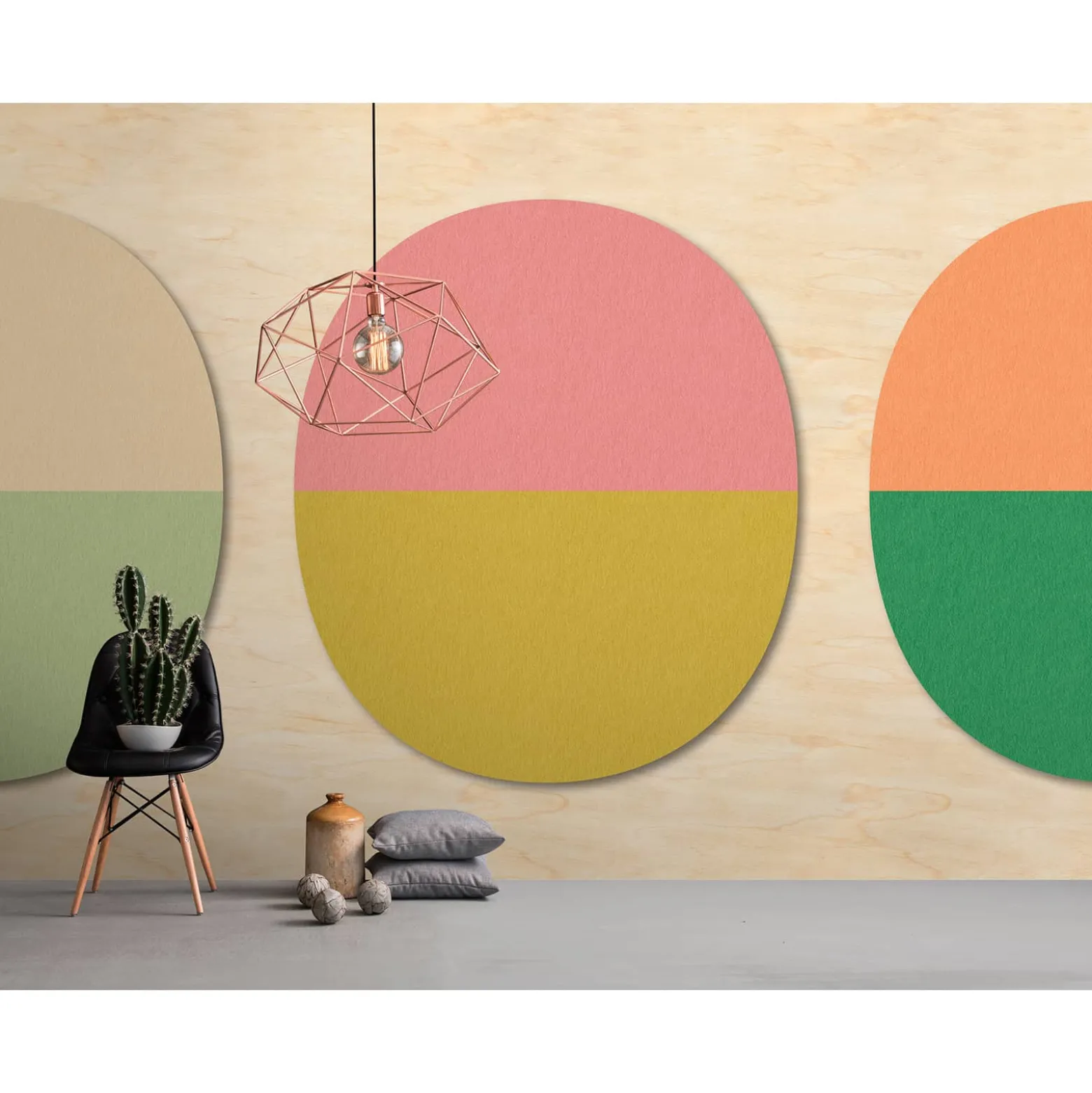 Fototapete Vlies Grafik Oval Holz beige rosa Premium