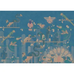 Fototapete Vlies Grafik Vögel Pfau blau beige Premium