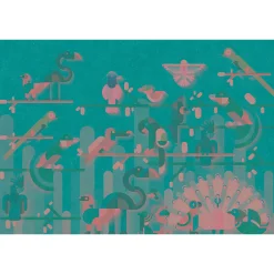 Fototapete Vlies Grafik Vögel Pfau blau rosa Premium