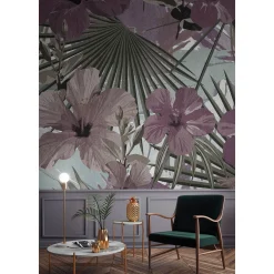 Fototapete Vlies Hibiskus Blumen grün violett Premium