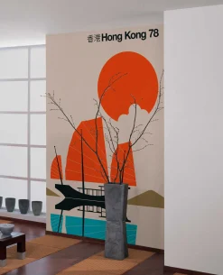 Fototapete Vlies Hong Kong Retro orange blau
