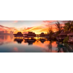 Fototapete Vlies Insel Wasser Hütten Sonne braun