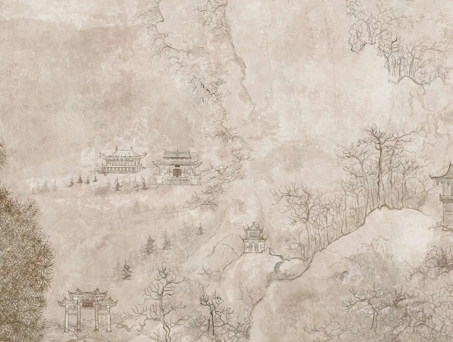 Fototapete Vlies Japan Landschaft Bäume beige 38247-1