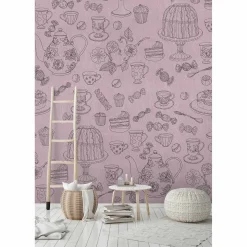 Fototapete Vlies Kaffee Kuchen rosa schwarz Premium