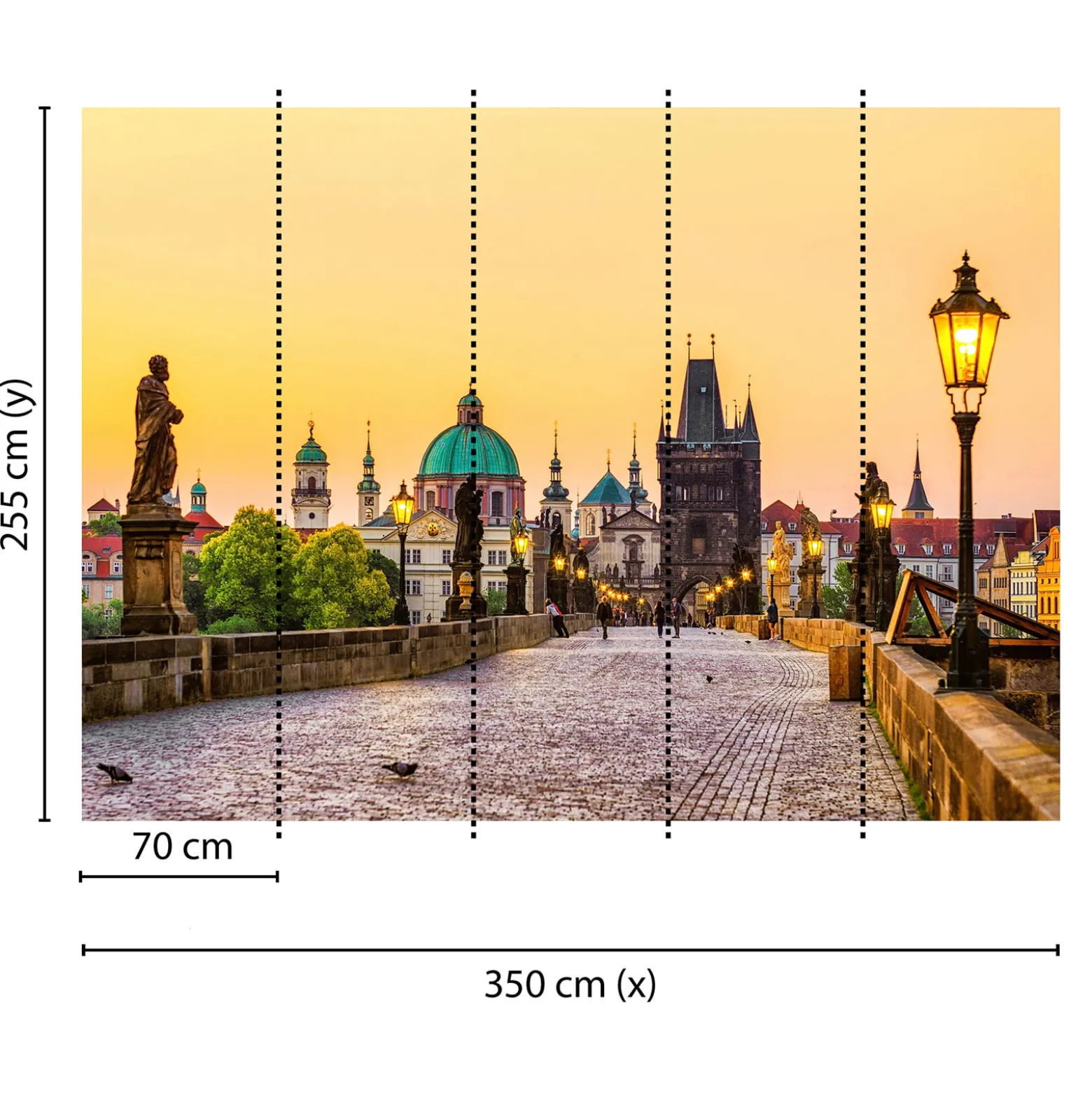 Fototapete Vlies Karlsbrücke Prag Abends gelb braun grün