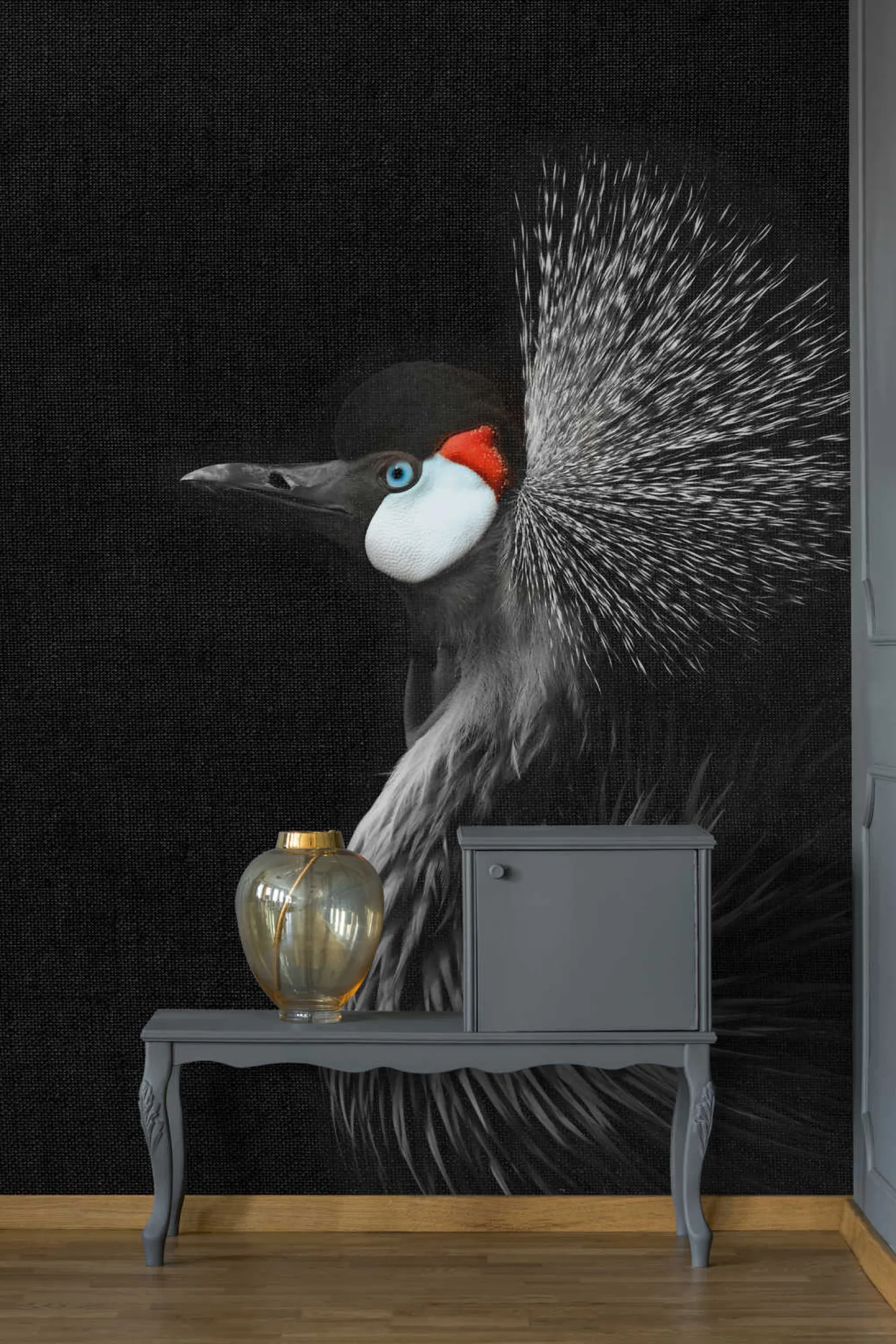 Fototapete Vlies Kronen-Kranich Vogel schwarz