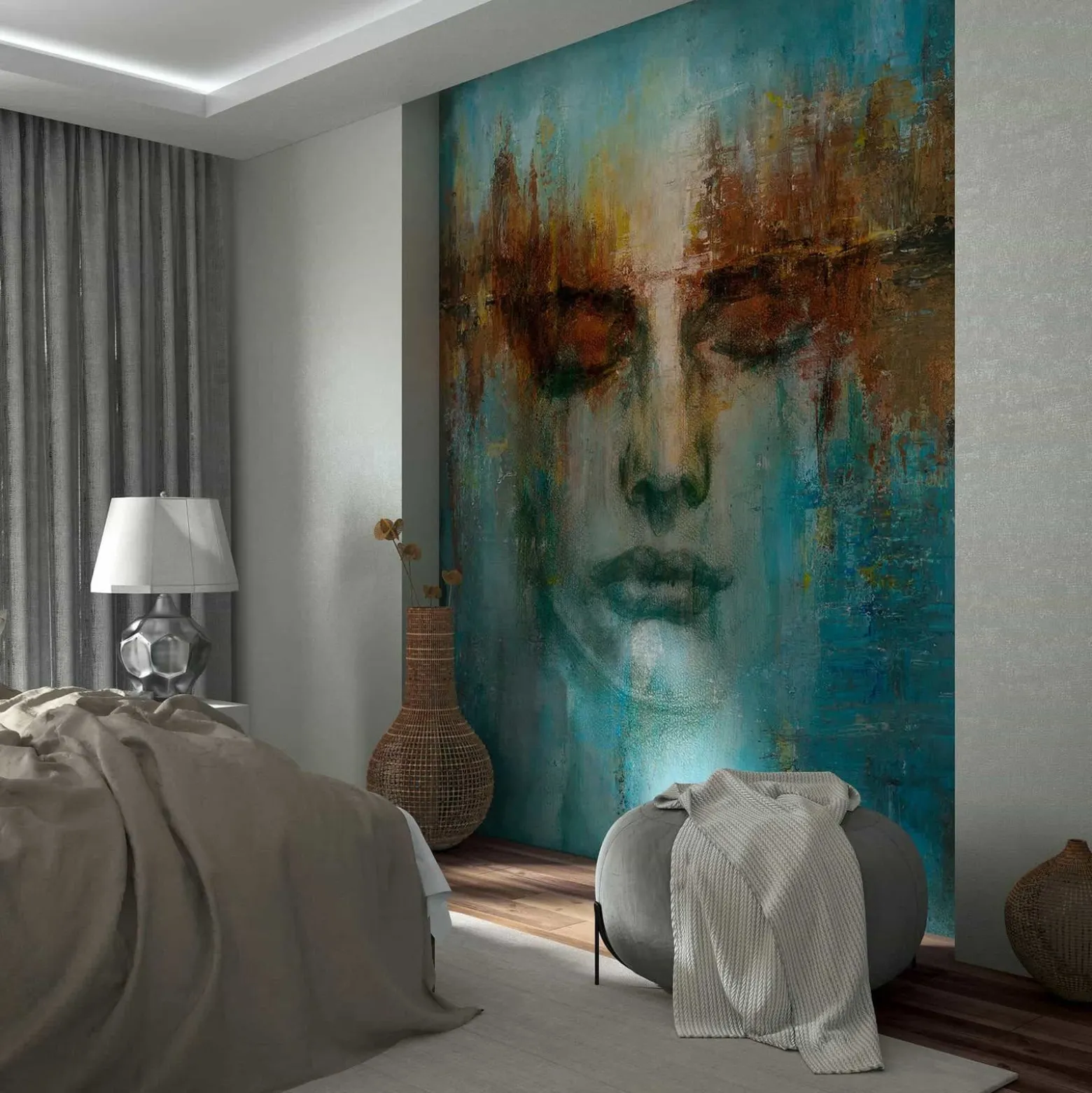 Fototapete Vlies Kunst Aquarell Frau Blau Grau 35498