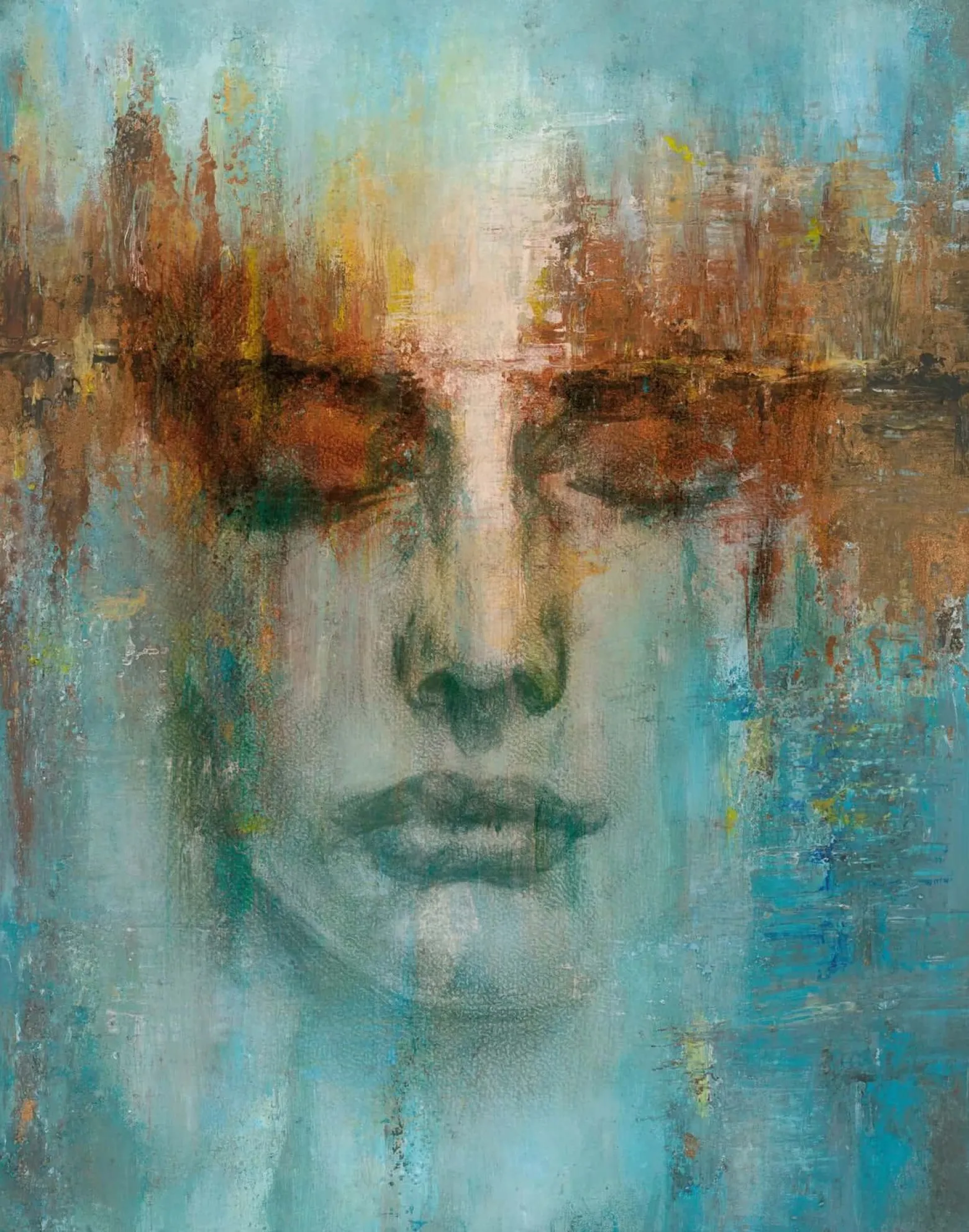 Fototapete Vlies Kunst Aquarell Frau Blau Grau 35498