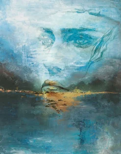 Fototapete Vlies Kunst Aquarell Frau Blau Beige 35497