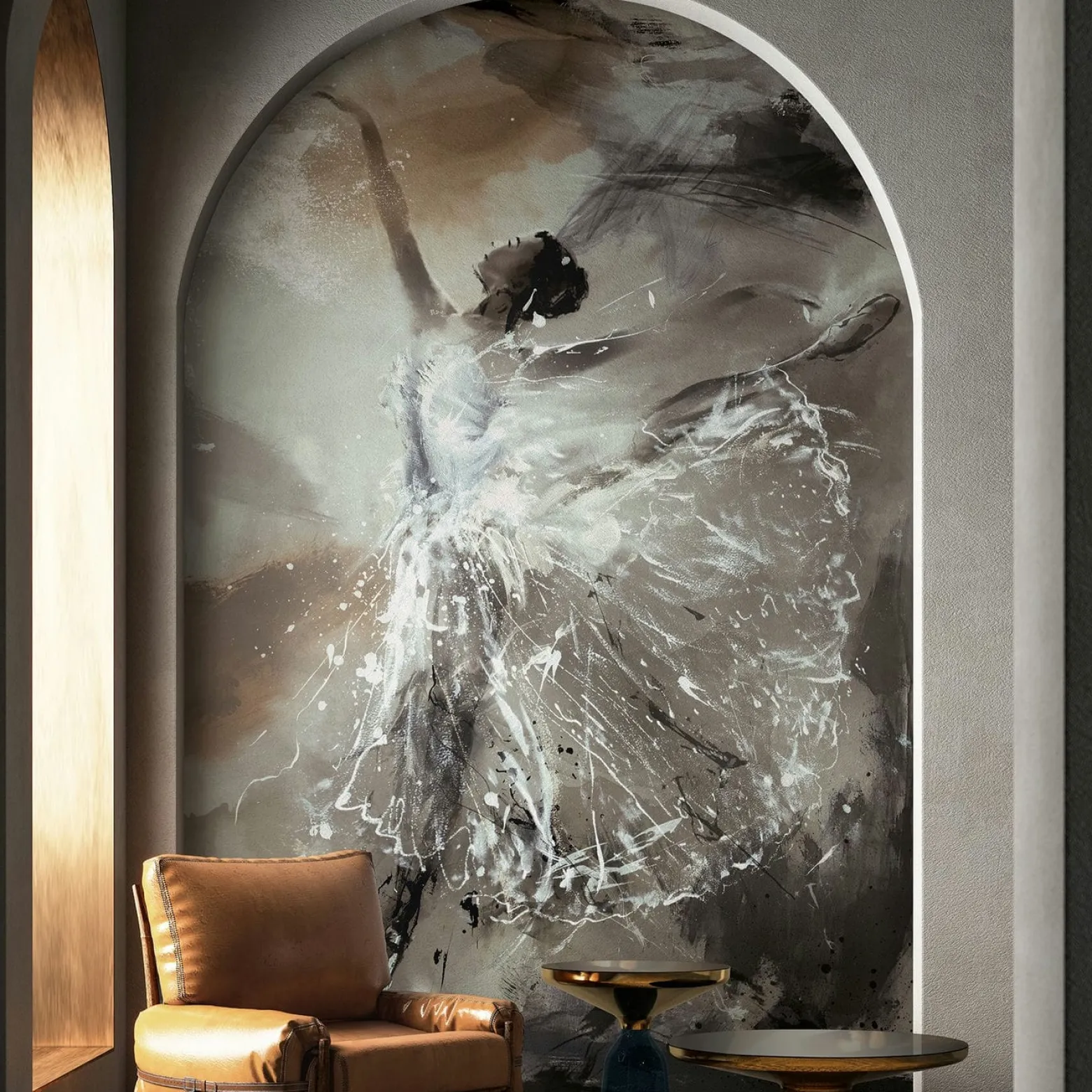 Fototapete Vlies Kunst Ballerina Grau Braun 35097
