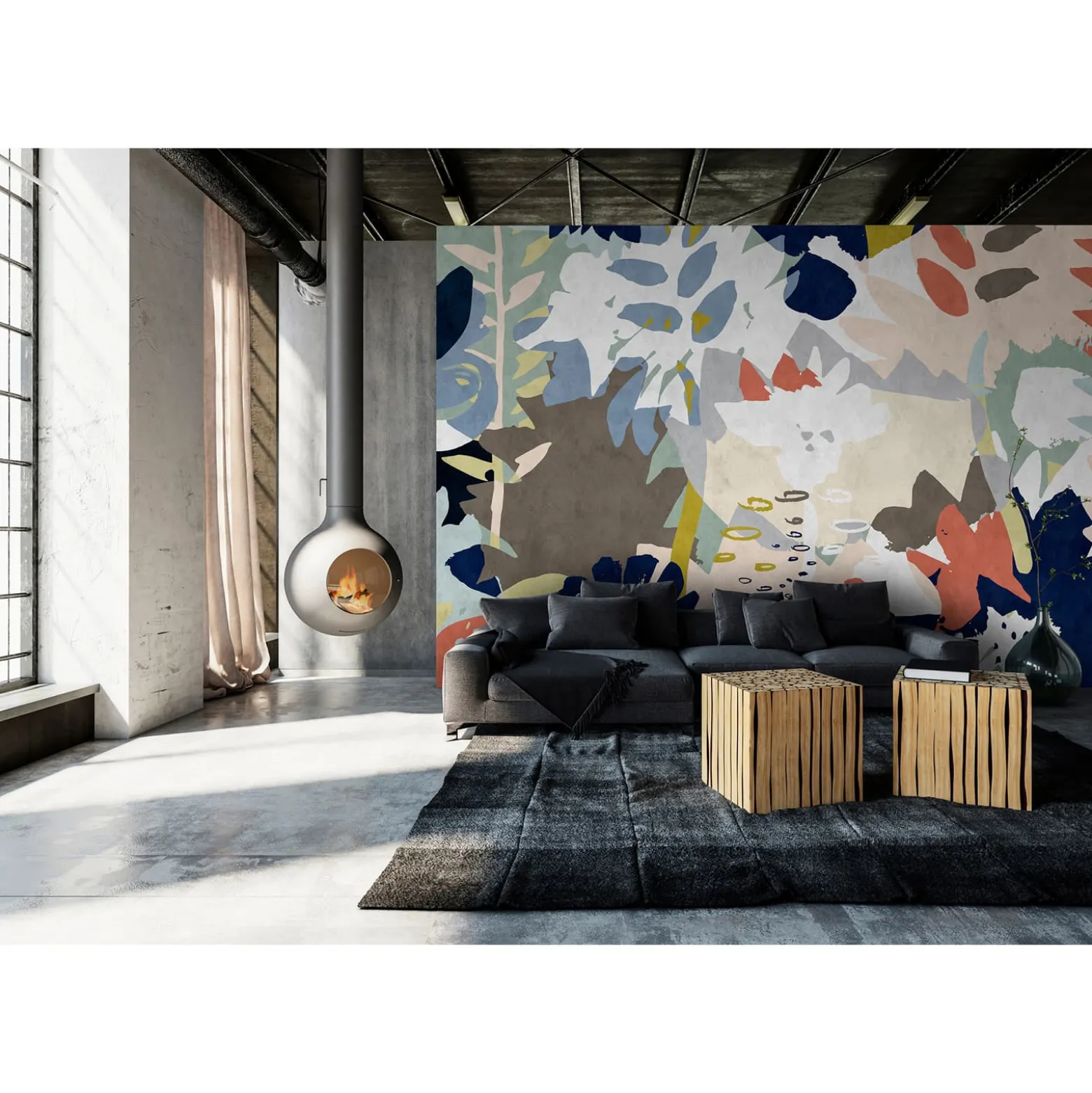 Fototapete Vlies Kunst Floral blau grün braun Premium