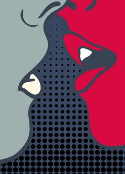 Fototapete Vlies Kuss Lippen Punkte blau rot