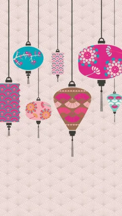 Fototapete Vlies Lampions Asien rosa rot braun 38248-1