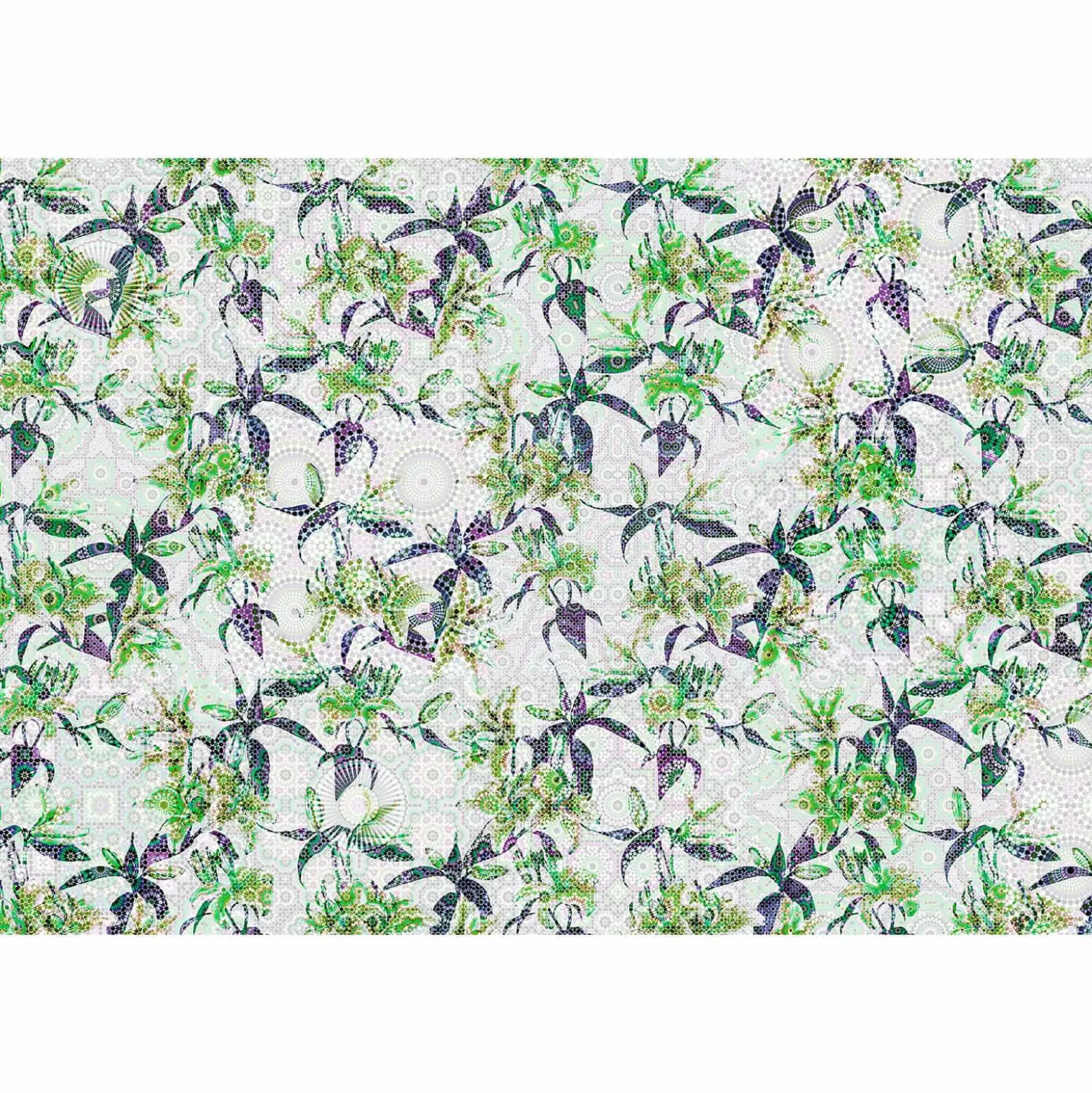 Fototapete Vlies Lilien Floral Mosaik Neon grau grün