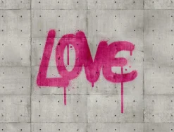 Fototapete Vlies Love Beton Steine grau pink 38265-1