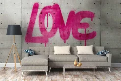 Fototapete Vlies Love Beton Steine grau pink 38265-1