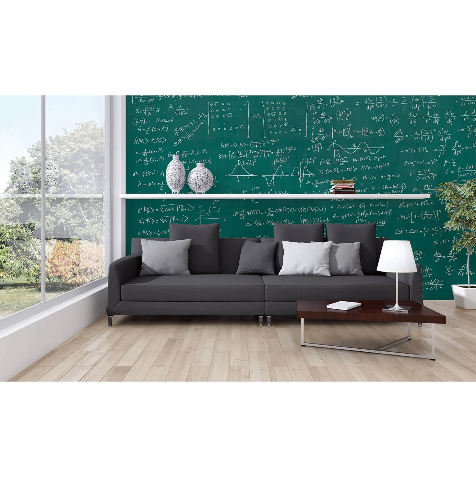 Fototapete Vlies Mathe Formeln Tafel creme grau