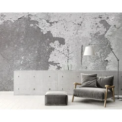 Fototapete Vlies Mauer Putz Shabby grau weiß