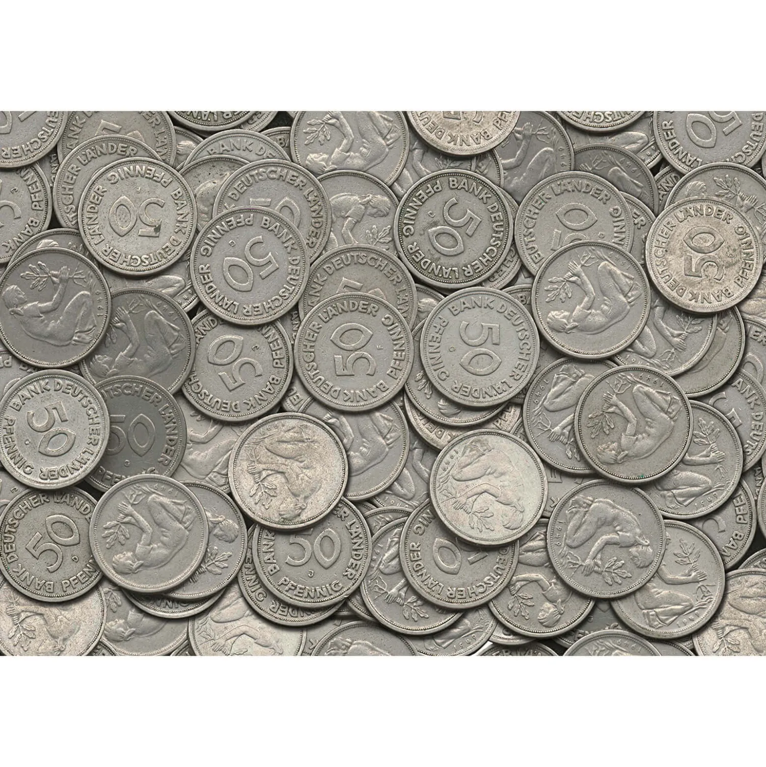 Fototapete Vlies Münzen 50 Pfennig grau silber