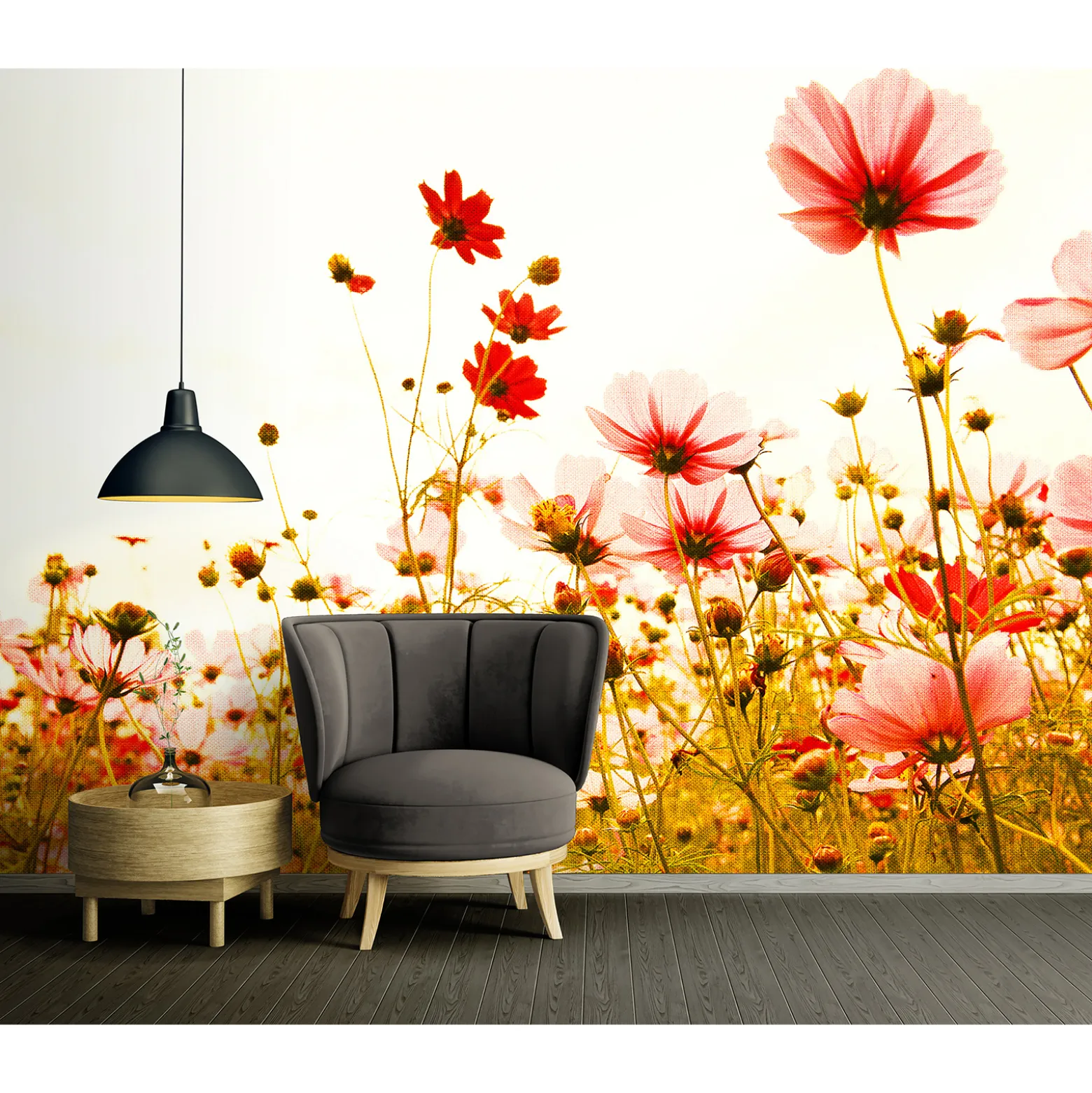Fototapete Vlies Mohnblumen Floral rot grün weiß