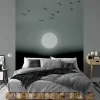 Fototapete Vlies Mond Vögel Winter grau weiß