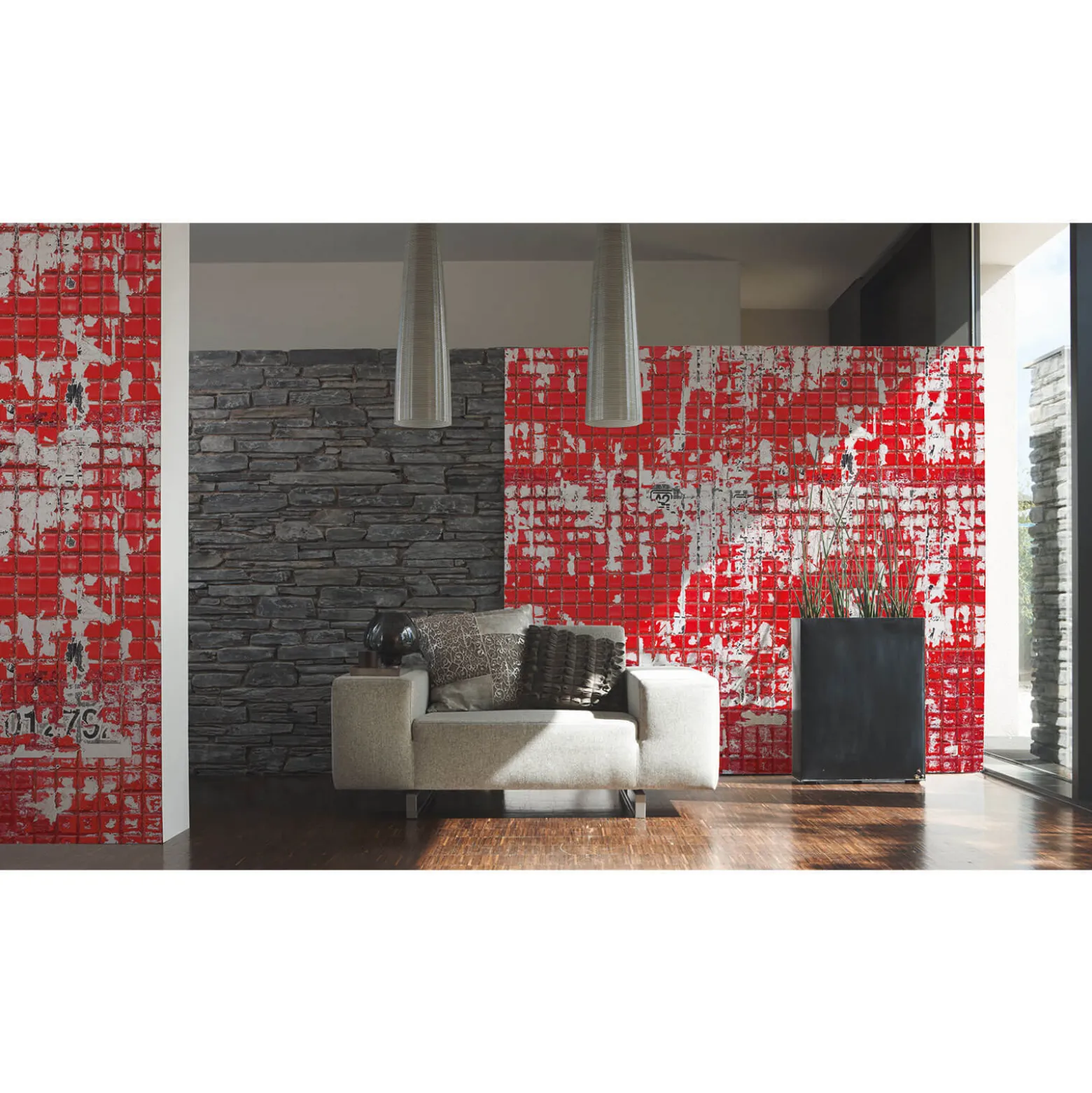 Fototapete Vlies Mosaik Fliesen rot weiß